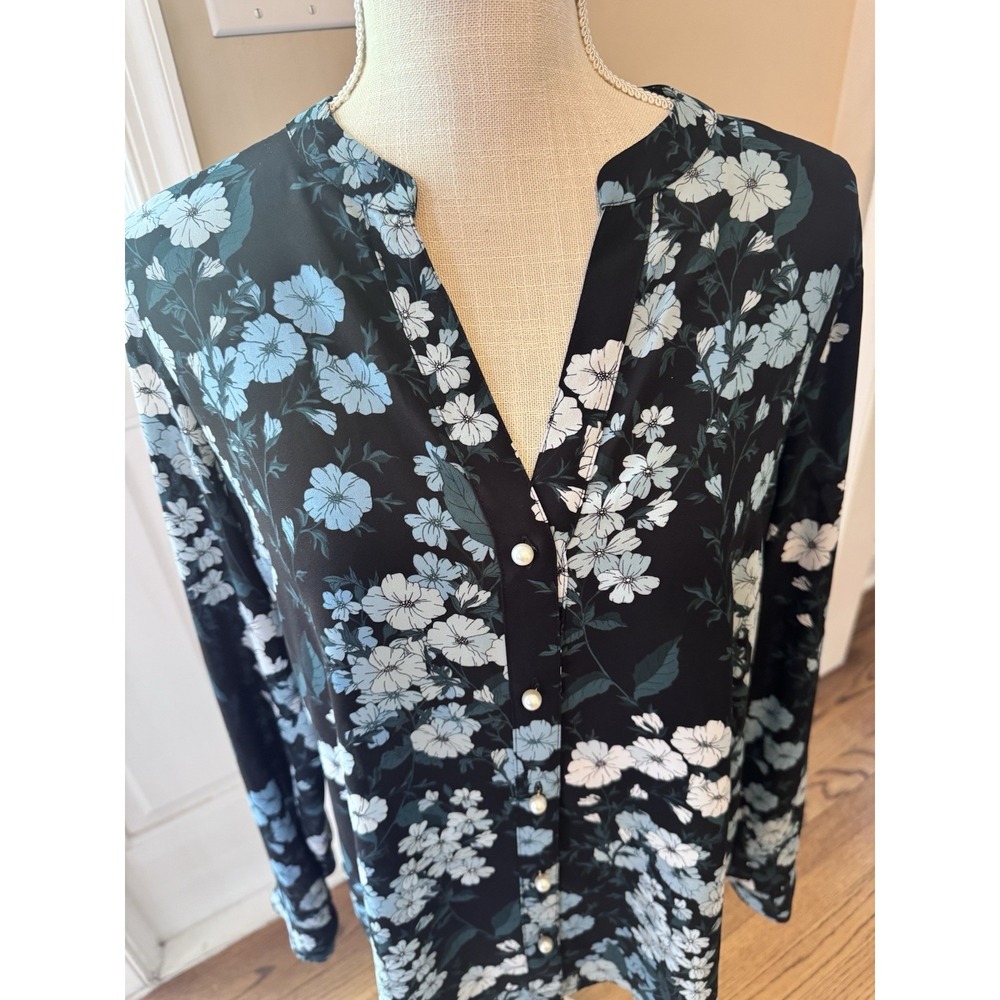 Karl Lagerfeld Floral Print Blouse Shirt Tunic Top Size Large - Picture 9 of 15